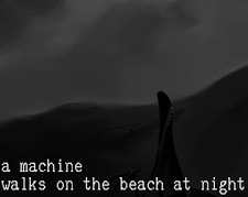 a machine walks on the beach at night